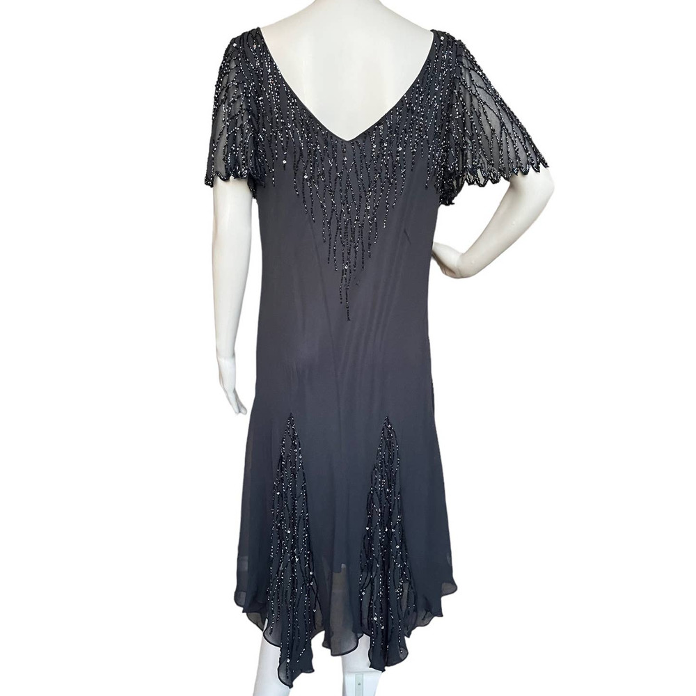 VINTAGE BEADED EVENING DRESS WITH HANDKERCHIEF HEM WOMEN SIZE M/L - Picture 3 of 14